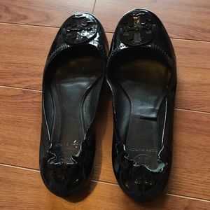 Tory Burch Black Patent Leather Reva Flats 38 8